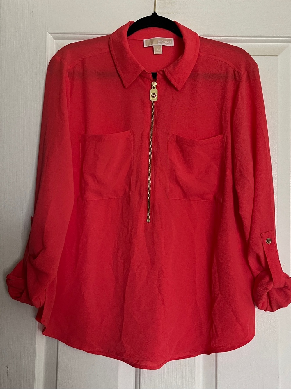 Michael Kors Women's coral Zip-Front Blouse size large